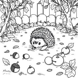 Black and white coloring book illustration capturing the essence of fall and winter