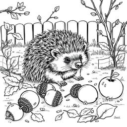 Black and white coloring book illustration capturing the essence of fall and winter