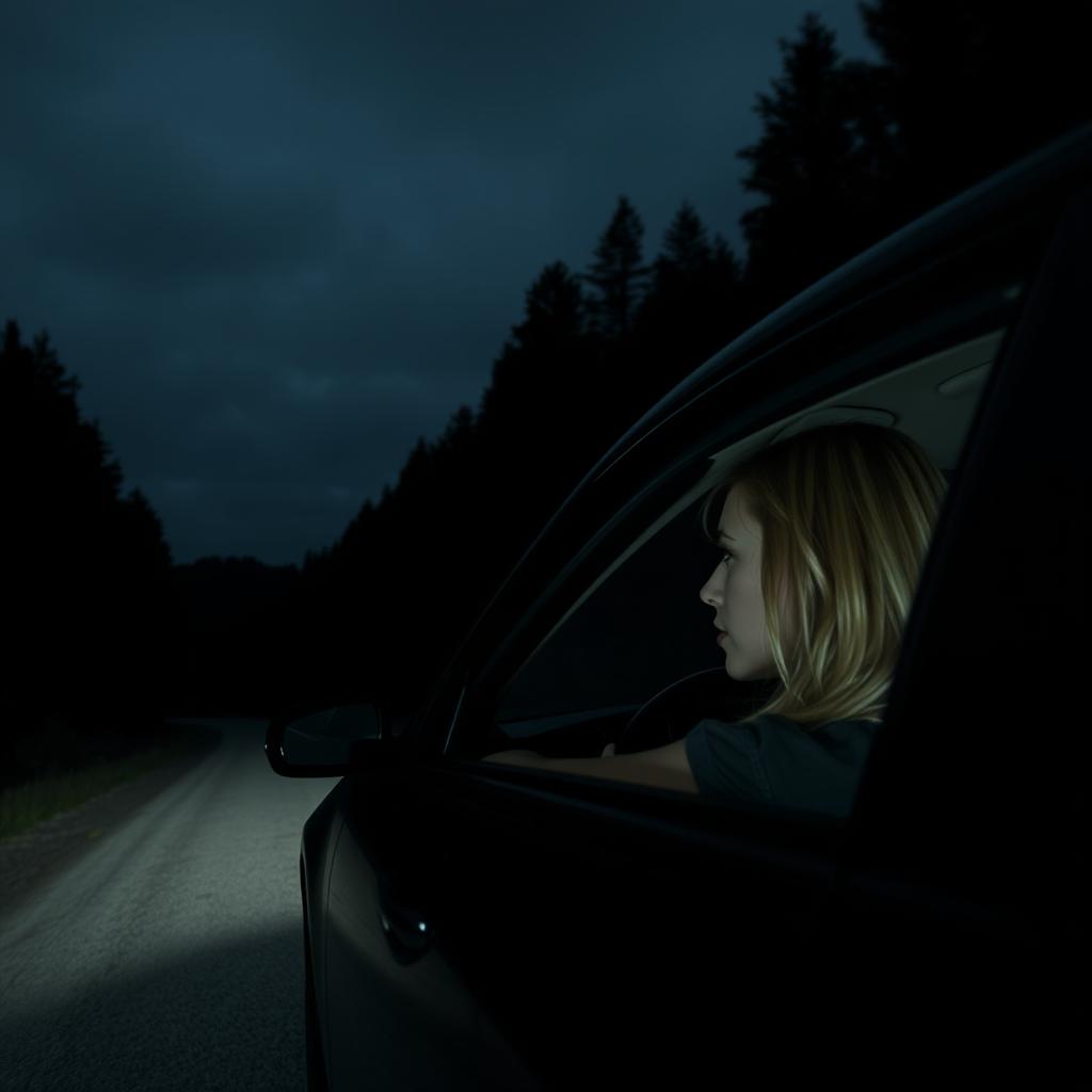 On a cold and lonely night, Manuel is driving his car along a dark road, surrounded by thick, dense forests