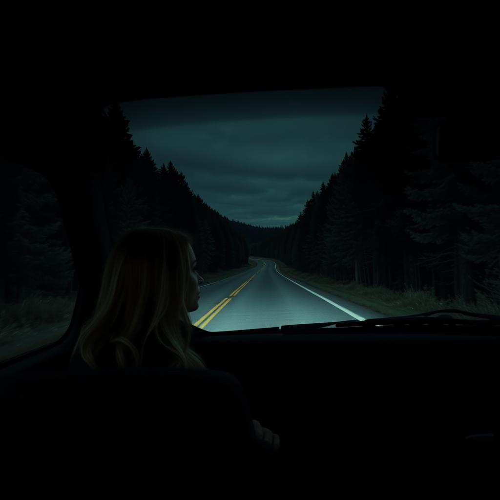 On a cold and lonely night, Manuel is driving his car along a dark road, surrounded by thick, dense forests