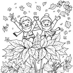 Black and white coloring book illustration capturing the essence of fall and winter