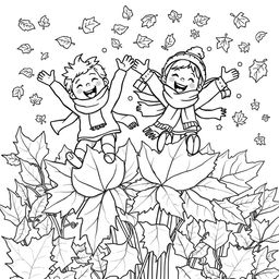 Black and white coloring book illustration capturing the essence of fall and winter