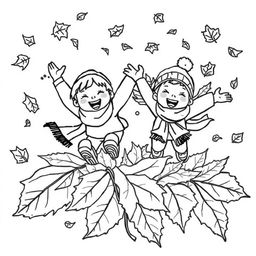 Black and white coloring book illustration capturing the essence of fall and winter