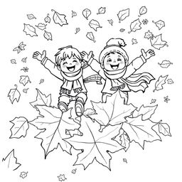 Black and white coloring book illustration capturing the essence of fall and winter