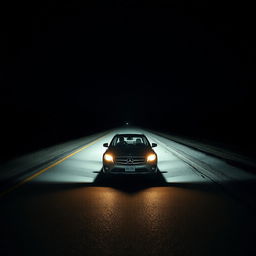 A man driving his car on a lonely road at night, encapsulating the solitude of a remote journey