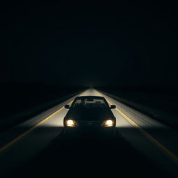 A man driving his car on a lonely road at night, encapsulating the solitude of a remote journey