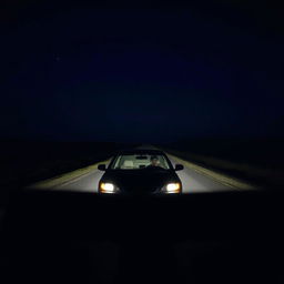 A man driving his car on a lonely road at night, encapsulating the solitude of a remote journey