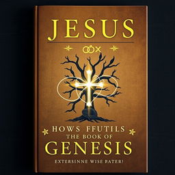 A rigorously designed, nonfiction book cover that explores how Jesus fulfills the Book of Genesis, embodying professional and academic aesthetics without depicting His face