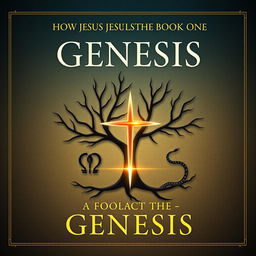 A rigorously designed, nonfiction book cover that explores how Jesus fulfills the Book of Genesis, embodying professional and academic aesthetics without depicting His face