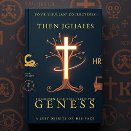 A rigorously designed, nonfiction book cover that explores how Jesus fulfills the Book of Genesis, embodying professional and academic aesthetics without depicting His face