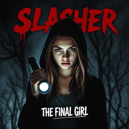 A slasher horror movie poster featuring Emily, a Caucasian young high school girl, as the central character