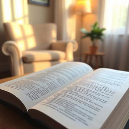 An open Bible surrounded by a warm, calming atmosphere