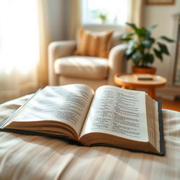 An open Bible surrounded by a warm, calming atmosphere