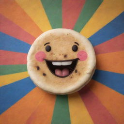 A joyful arepa with a cute, cheerful face, in vibrant, appetizing colors