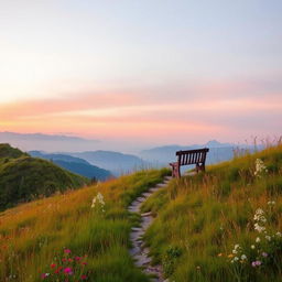 Beautiful and nostalgic depiction of a scenic hillside, filled with the essence of countless memories