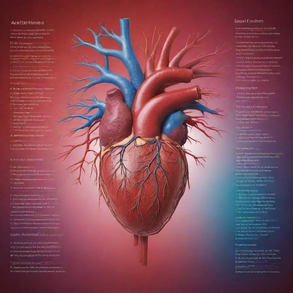 A detailed and educational poster, showcasing the human blood circulatory system, with arteries, veins, and heart in vibrant colors against a contrasting background. Include labels and short descriptions to highlight major components.