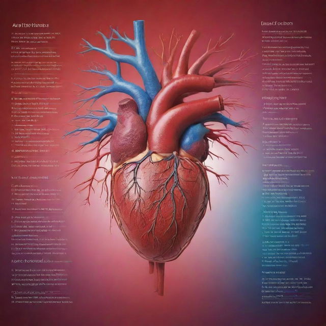 A detailed and educational poster, showcasing the human blood circulatory system, with arteries, veins, and heart in vibrant colors against a contrasting background. Include labels and short descriptions to highlight major components.