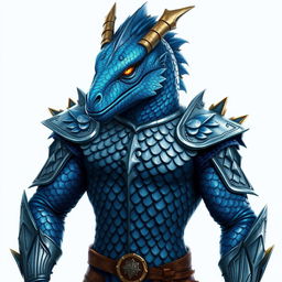 A male blue chromatic dragonborn paladin with a chaotic good alignment, exuding a confident and free-spirited aura