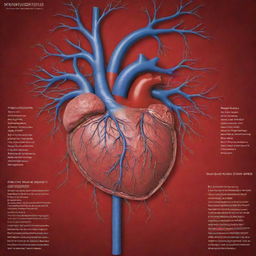 A detailed and educational poster, showcasing the human blood circulatory system, with arteries, veins, and heart in vibrant colors against a contrasting background. Include labels and short descriptions to highlight major components.