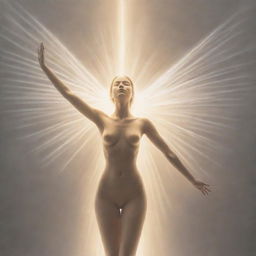 A beautifully radiant being of light, rendered in a drawing style. The figure glows with an inner illumination, casting gentle rays in the surrounding space.