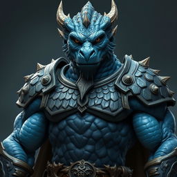 A muscular male blue chromatic dragonborn paladin, a grizzled war veteran, epitomizing the chaotic good alignment