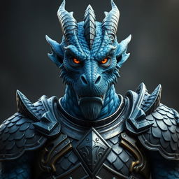 A male dragonborn of the chromatic blue race epitomizing the paladin class, renowned as a grizzled war veteran with a muscular build that speaks volumes of his strength and endurance