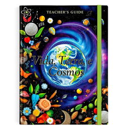 A captivating book cover for a teacher's guide on "Life, Earth, and Cosmos"