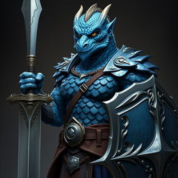 A full-body depiction of a male chromatic dragonborn paladin