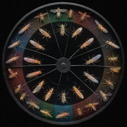 A colorful roulette wheel displaying various species of mosquitoes in each slot, all set against a dark, mysterious background.