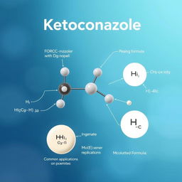 A detailed and informative illustration of ketoconazole, showcasing its chemical structure, molecular formula, and common applications