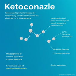 A detailed and informative illustration of ketoconazole, showcasing its chemical structure, molecular formula, and common applications