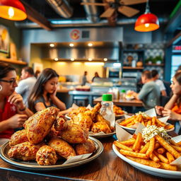 A vibrant and inviting scene showcasing a broaster chicken restaurant