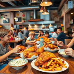 A vibrant and inviting scene showcasing a broaster chicken restaurant