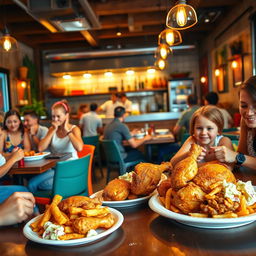 A vibrant and inviting scene showcasing a broaster chicken restaurant