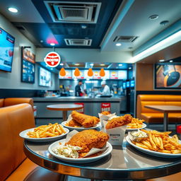 A vibrant and inviting scene showcasing a broaster chicken fast food restaurant