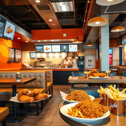 A vibrant and inviting scene showcasing a broaster chicken fast food restaurant