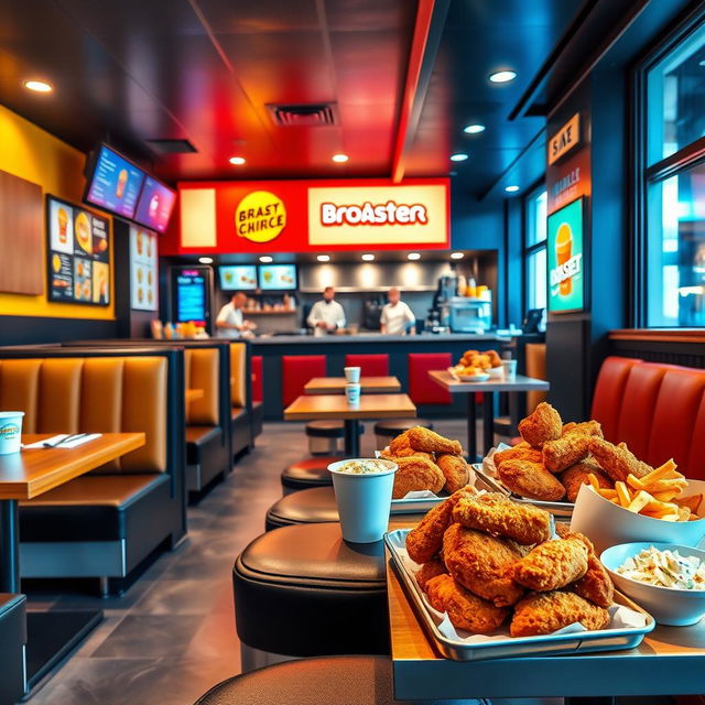 A vibrant and inviting scene showcasing a broaster chicken fast food restaurant