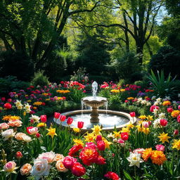 A serene article featuring detailed descriptions of gardens filled with a variety of colorful flowers, including roses, tulips, and daffodils, surrounded by lush greenery