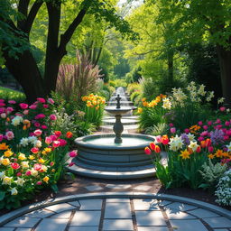 A serene article featuring detailed descriptions of gardens filled with a variety of colorful flowers, including roses, tulips, and daffodils, surrounded by lush greenery