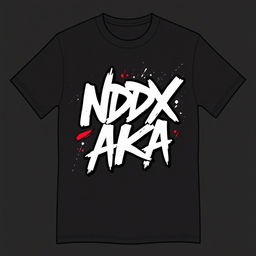 T-shirt design with a modern, urban aesthetic featuring the text "NDX AKA" in a bold, edgy font on the front