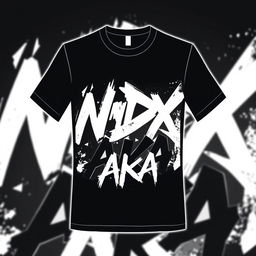 T-shirt design with a modern, urban aesthetic featuring the text "NDX AKA" in a bold, edgy font on the front