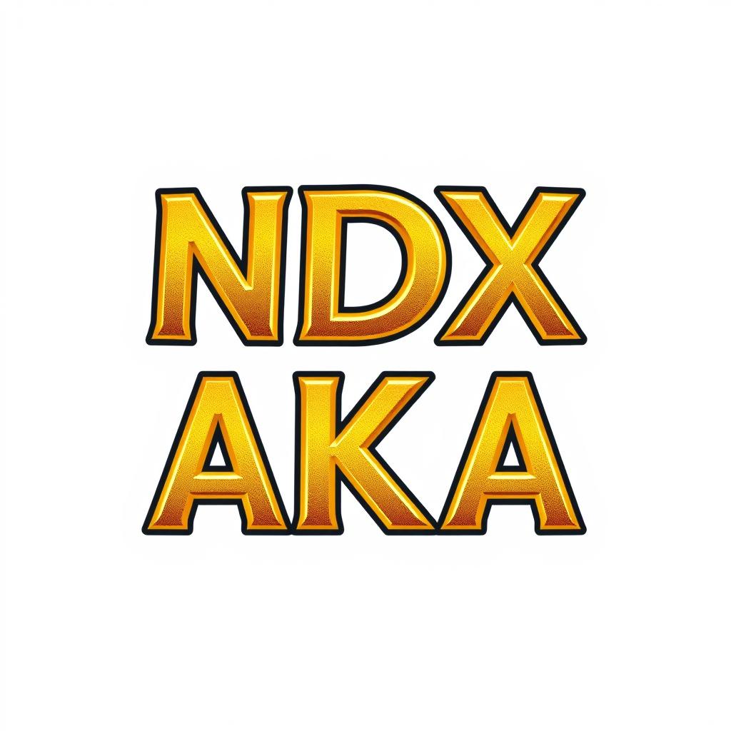 Front design of a T-shirt featuring the text 'NDX AKA' in bold, golden yellow color