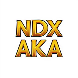 Front design of a T-shirt featuring the text 'NDX AKA' in bold, golden yellow color