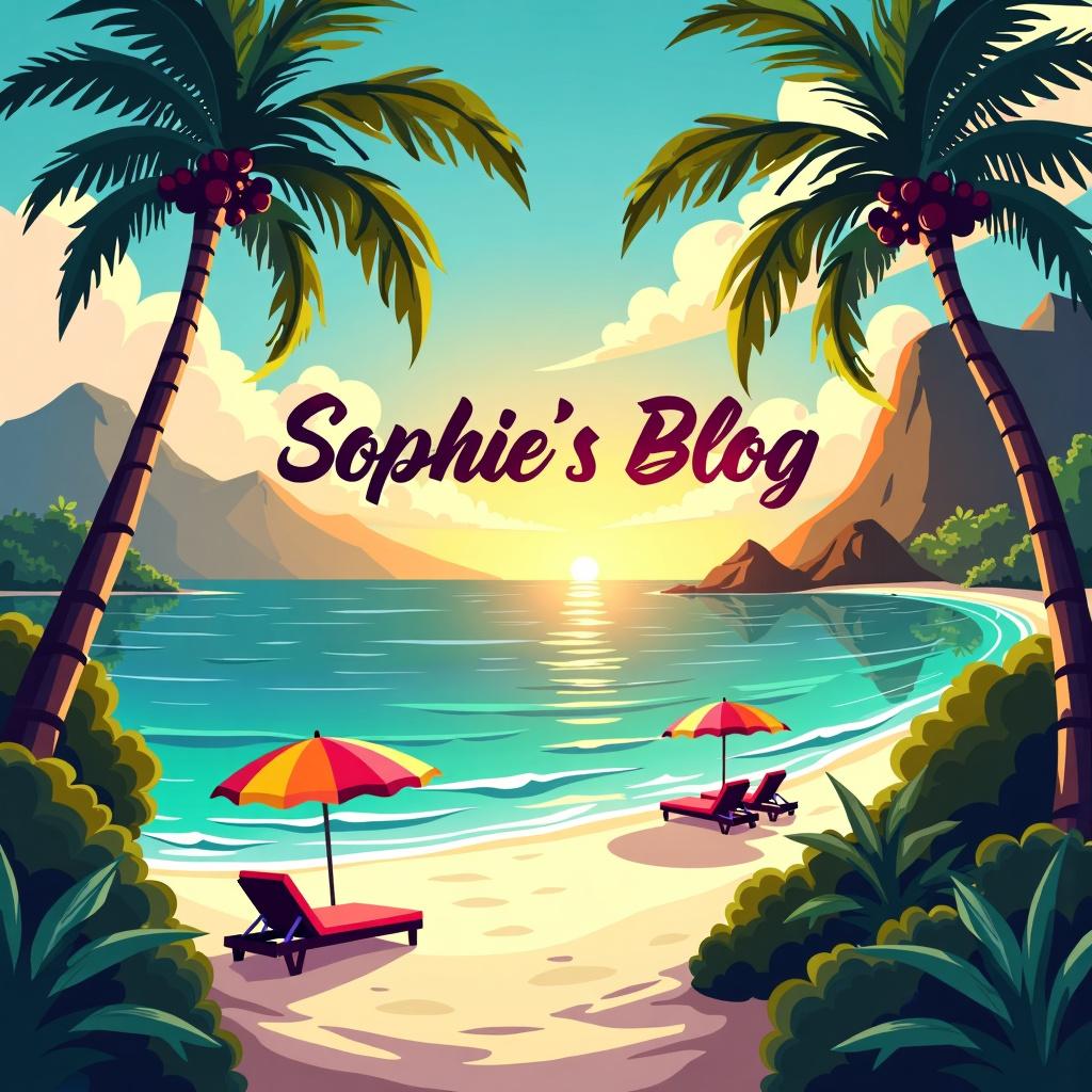 A travel blog cover featuring the title 'Sophie's Blog' with a beautiful tropical background