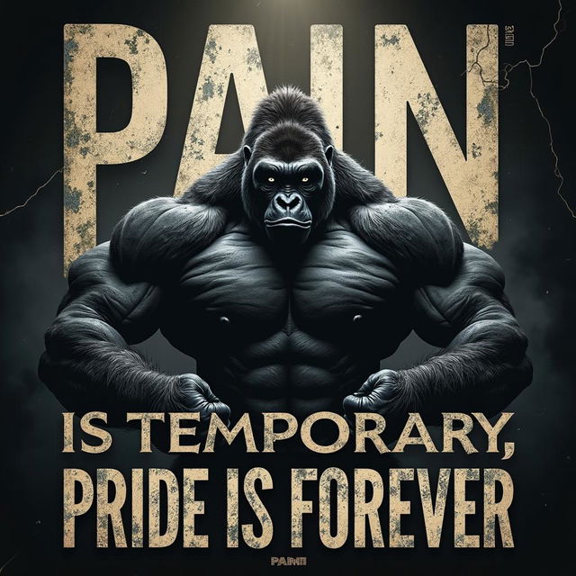 A motivational gym poster featuring the phrase "Pain is temporary, pride is forever" prominently displayed in bold, gritty typography