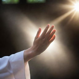 A nun's hand reaching out, infused with the ethereal glow of the Holy Spirit