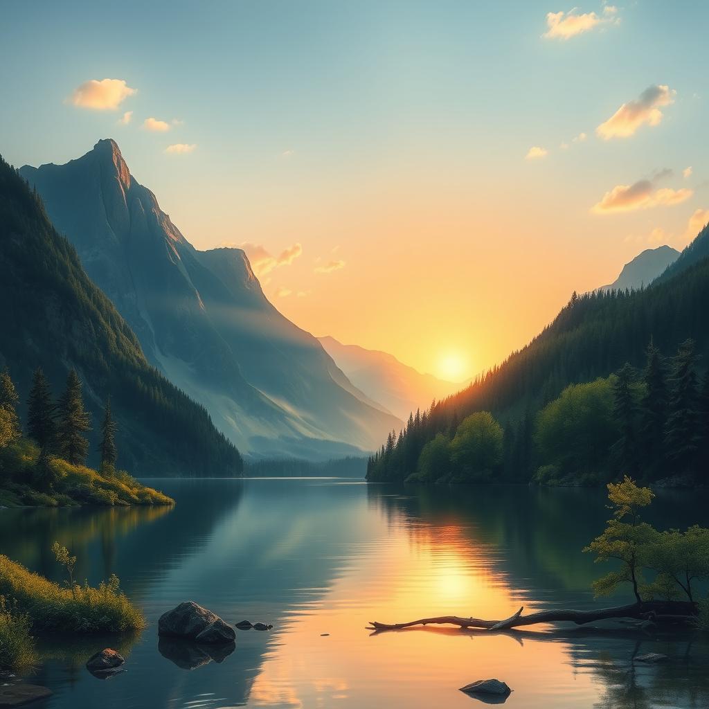 A serene and tasteful portrayal of a natural landscape, emphasizing the beauty and tranquility of nature