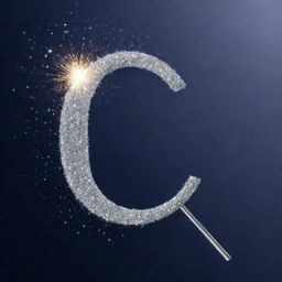 A silver magical wand with sparkles surrounding it, forming the letter C in a flurry of magic.