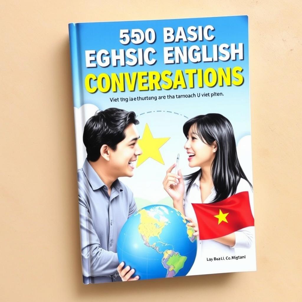 An educational-themed book cover featuring a man and a woman engaged in a lively conversation