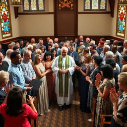 A vibrant and diverse church community gathered in prayer and worship